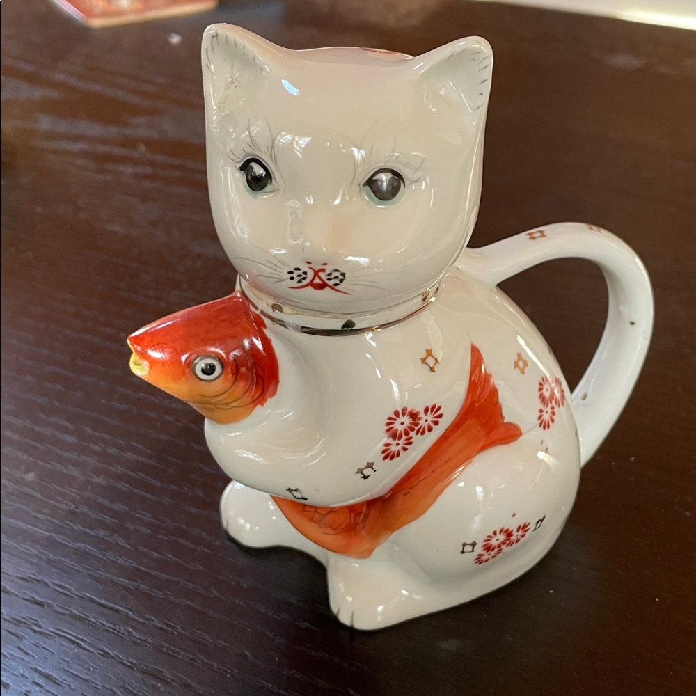 Vintage Cat Holding Koi Teapot/Creamer